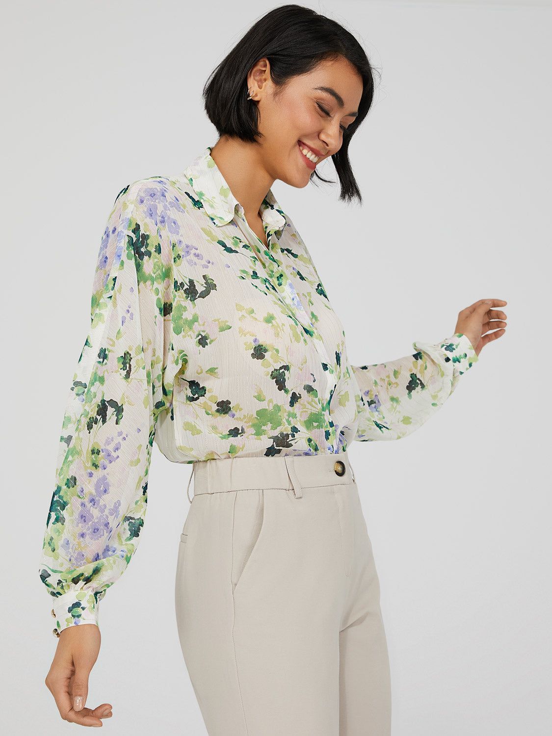 Crinkle Chiffon Button-Down Blouse sold by Suzy Shier product image thumbnail 4