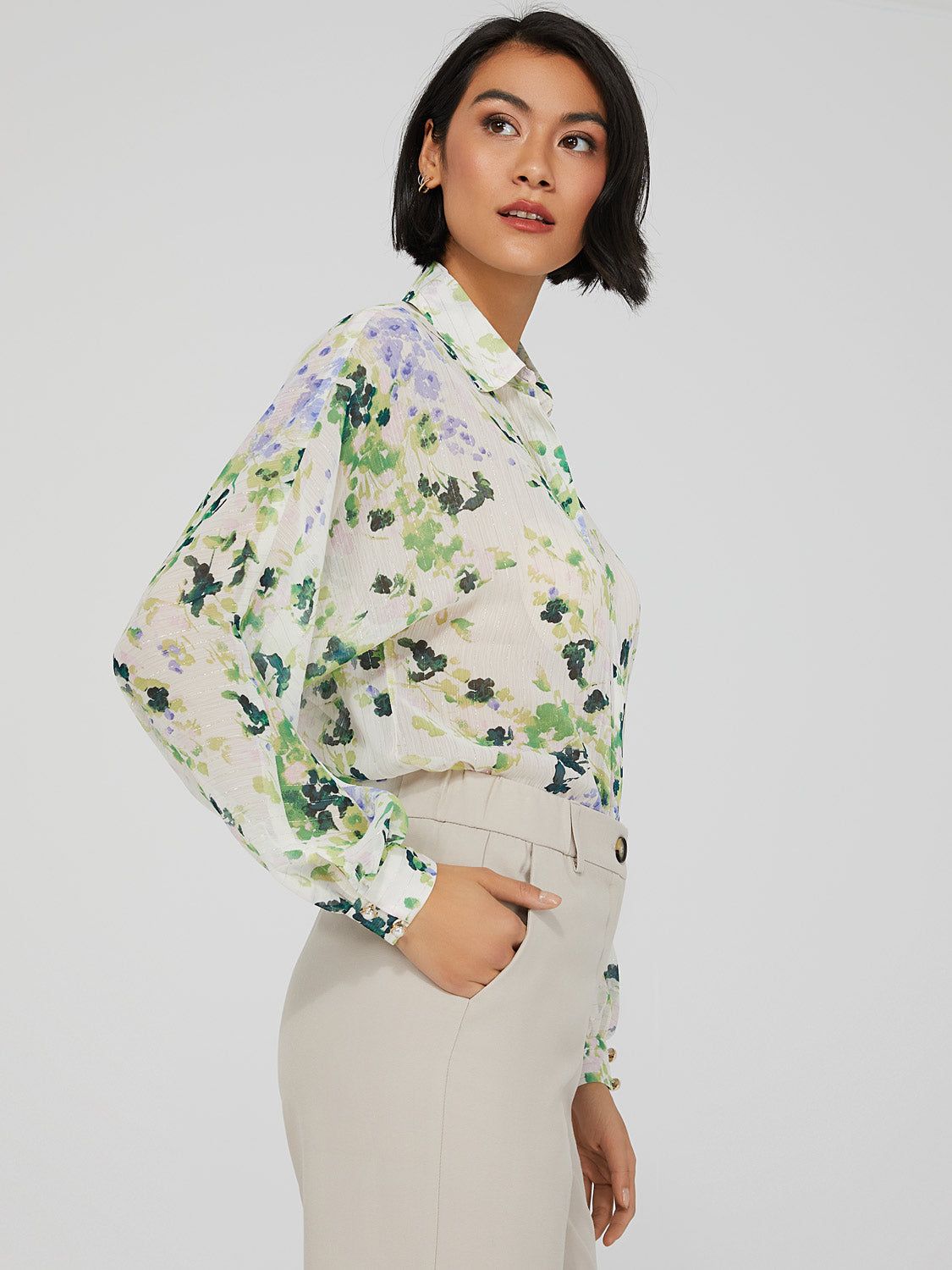 Crinkle Chiffon Button-Down Blouse sold by Suzy Shier product image thumbnail 6