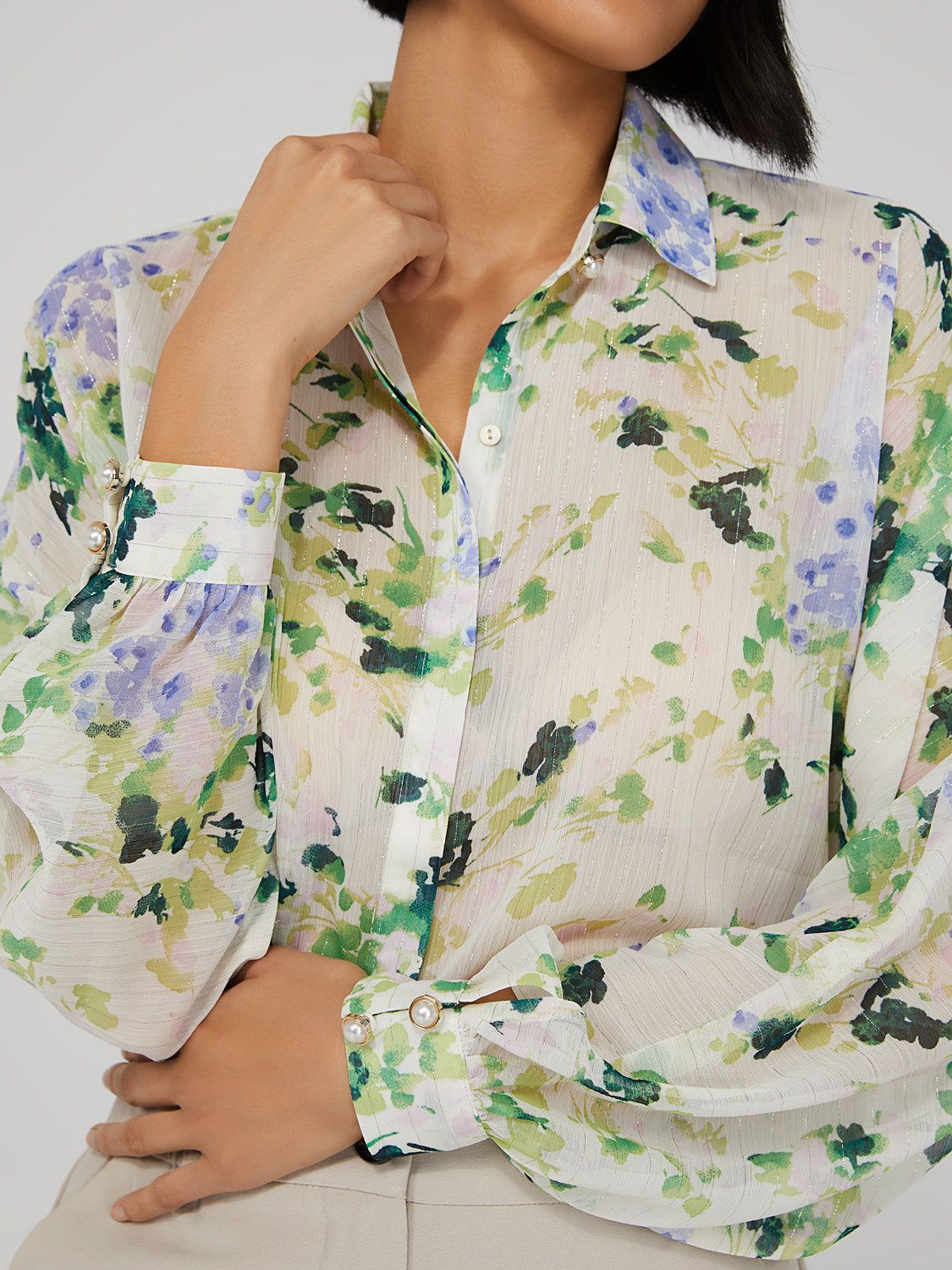 Crinkle Chiffon Button-Down Blouse sold by Suzy Shier product image thumbnail 3