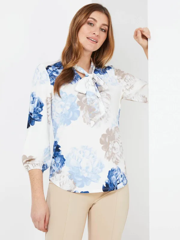 Floral Print 3/4 Sleeve Bow Top sold by Suzy Shier