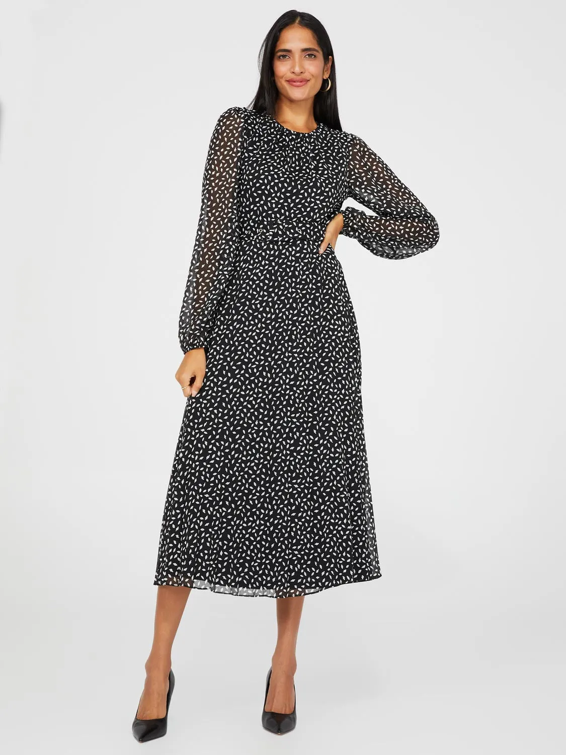 Printed Round Neck Midi Dress With Pleated Skirt sold by Suzy Shier product image thumbnail 3