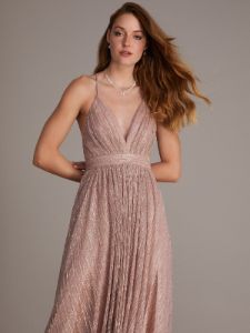 Sleeveless Metallic V-Neck Gown sold by Suzy Shier