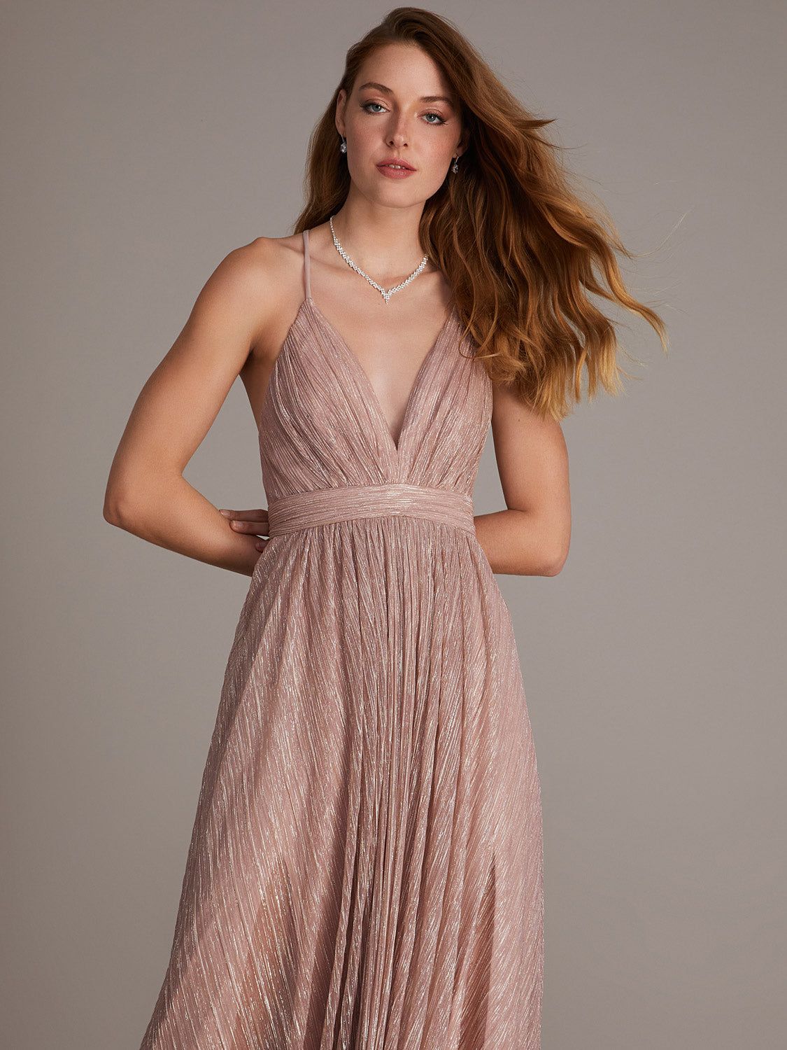 Sleeveless Metallic V-Neck Gown sold by Suzy Shier product image thumbnail 3