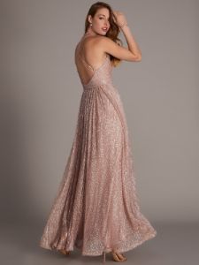 Sleeveless Metallic V-Neck Gown sold by Suzy Shier