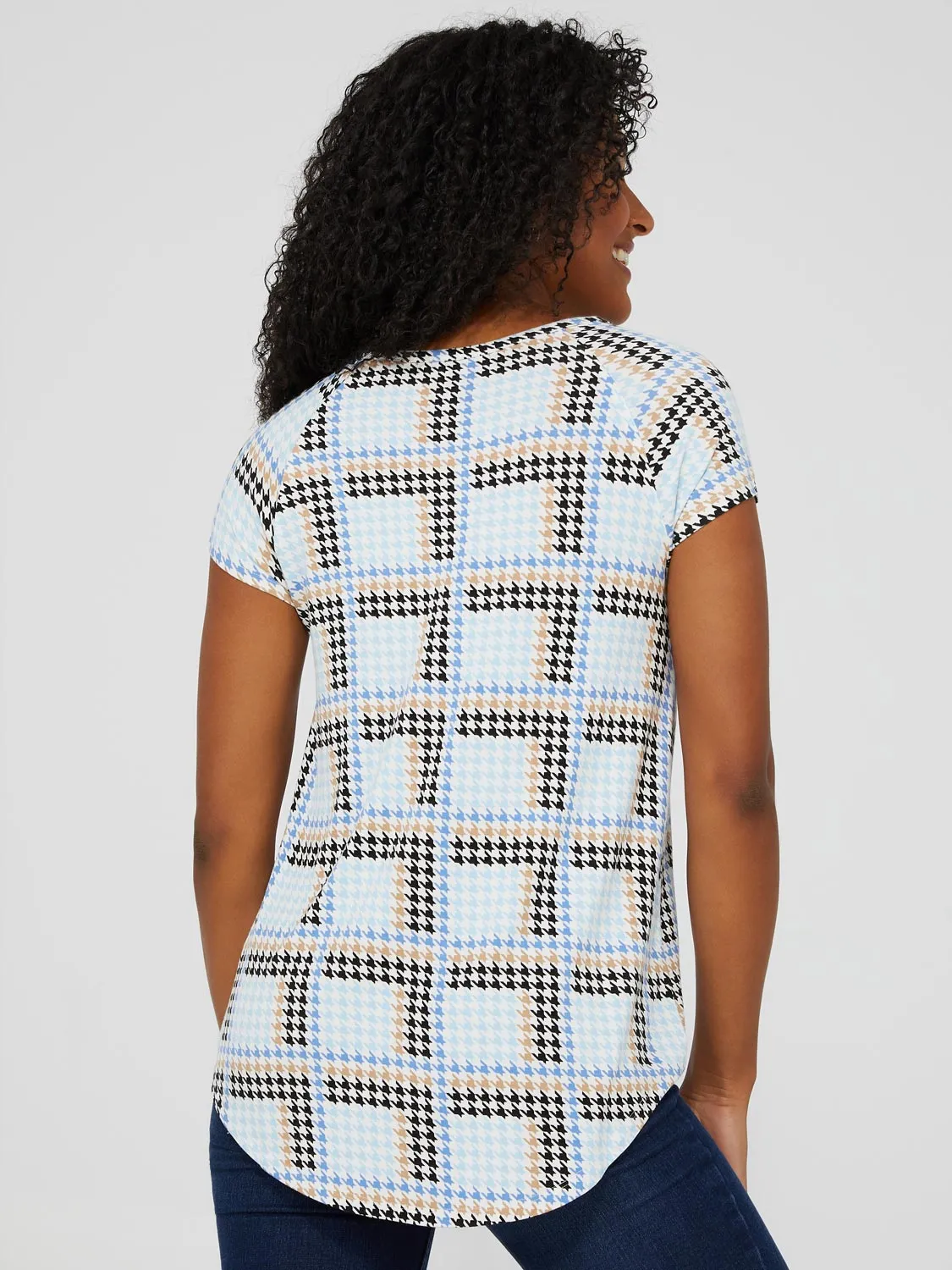 Plaid Raglan Sleeve Top With Rounded Hem sold by Suzy Shier product image thumbnail 5