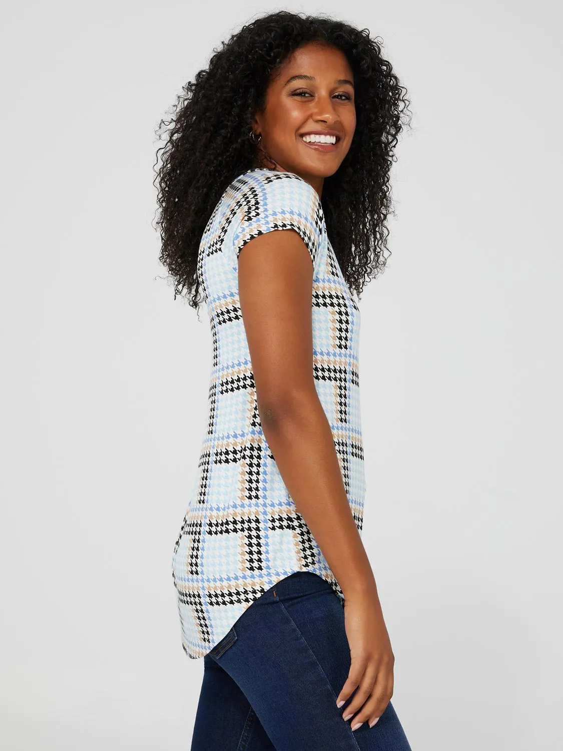 Plaid Raglan Sleeve Top With Rounded Hem sold by Suzy Shier product image thumbnail 4