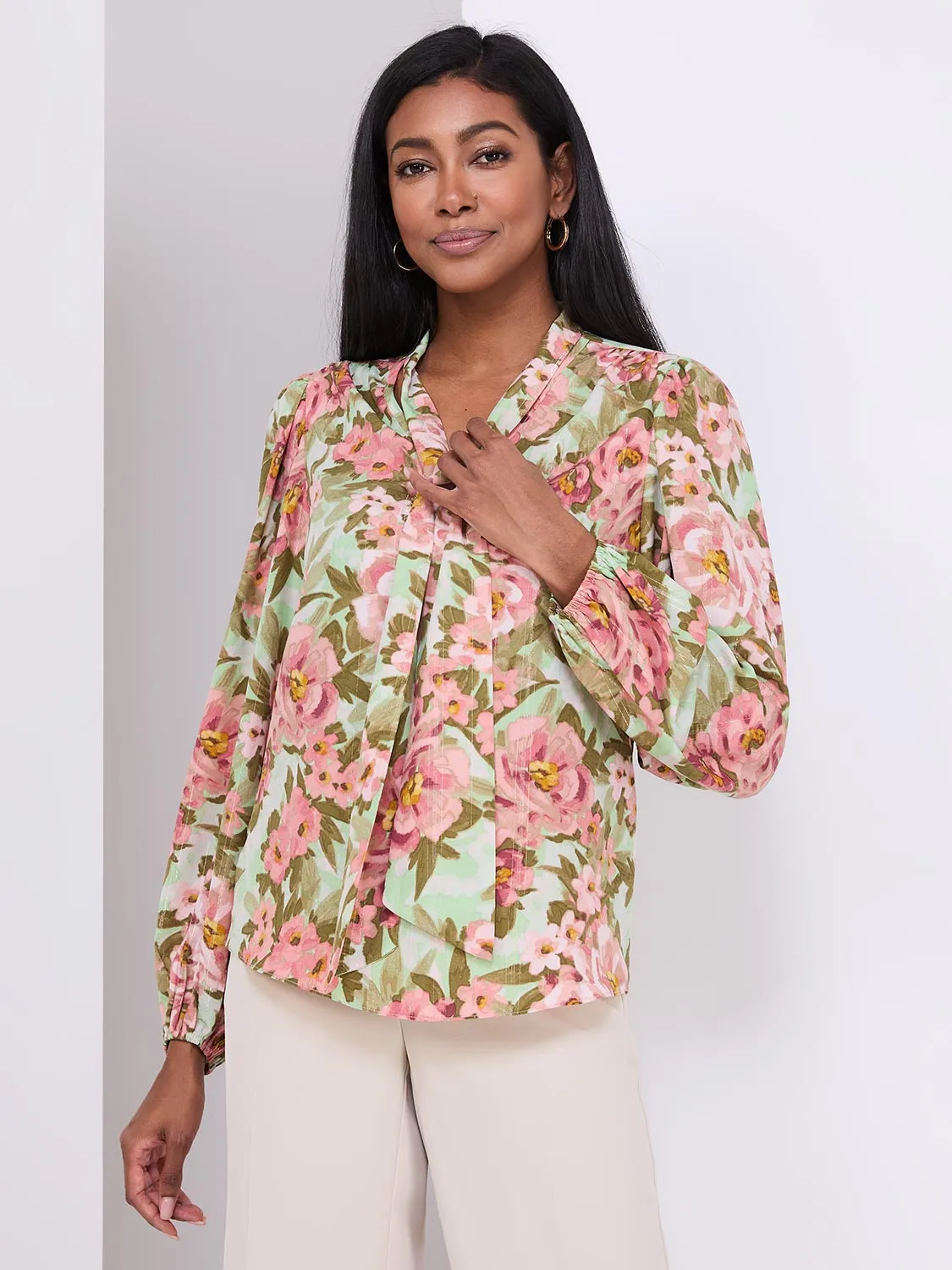 Printed Popover Bow Blouse sold by Suzy Shier product image thumbnail 3