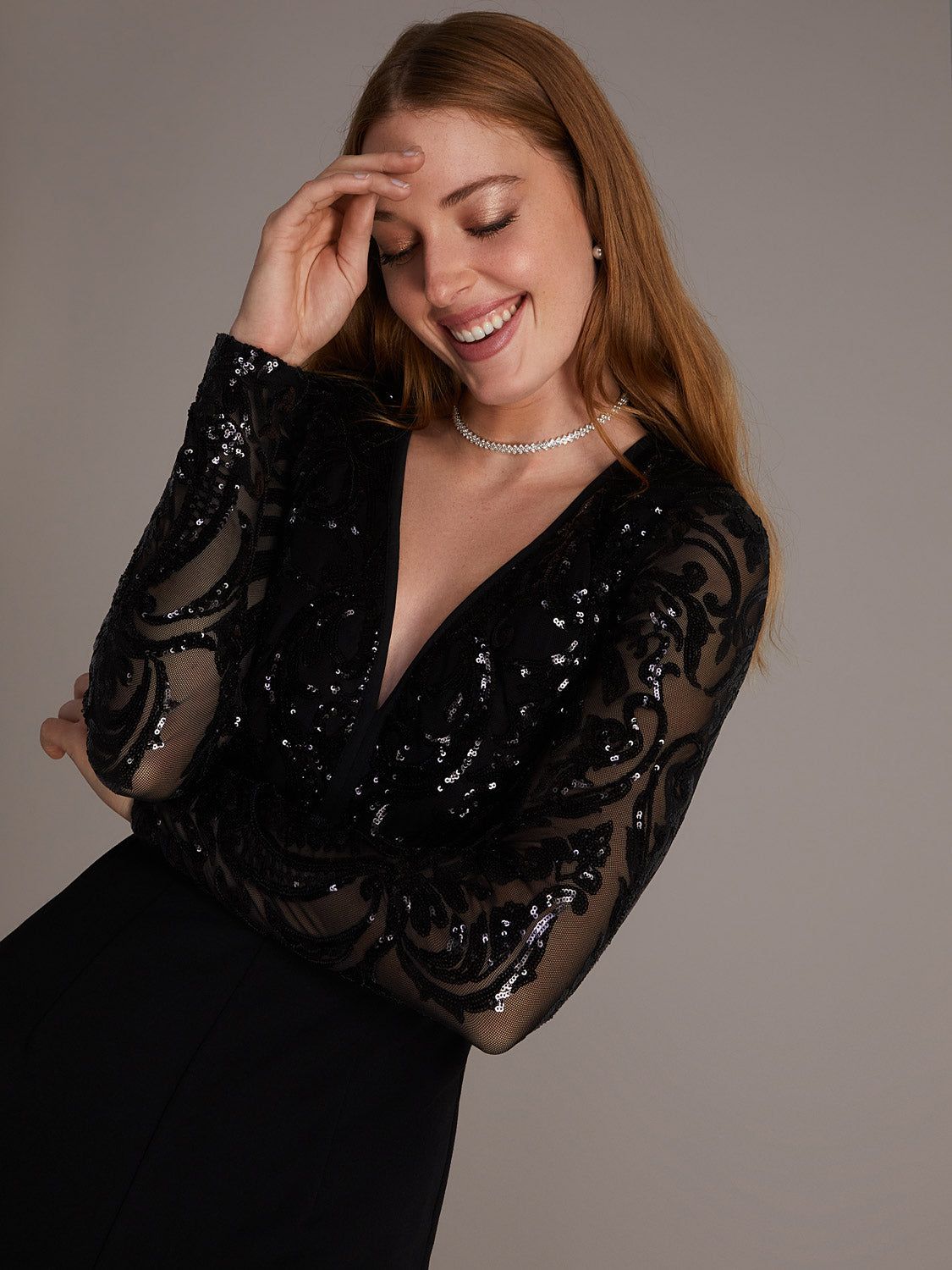 V-Neck Long Sleeve Embellished Jumpsuit sold by Suzy Shier product image thumbnail 2