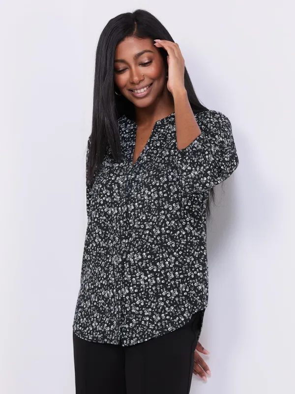 Floral Print Chiffon Split Neck Blouse sold by Suzy Shier