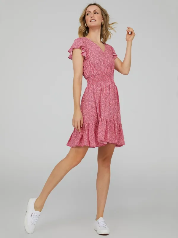 Printed V-Neck Mini Dress With Flutter Sleeves sold by Suzy Shier