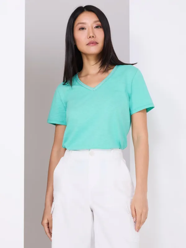 V-Neck T-Shirt With Metallic Detail sold by Suzy Shier