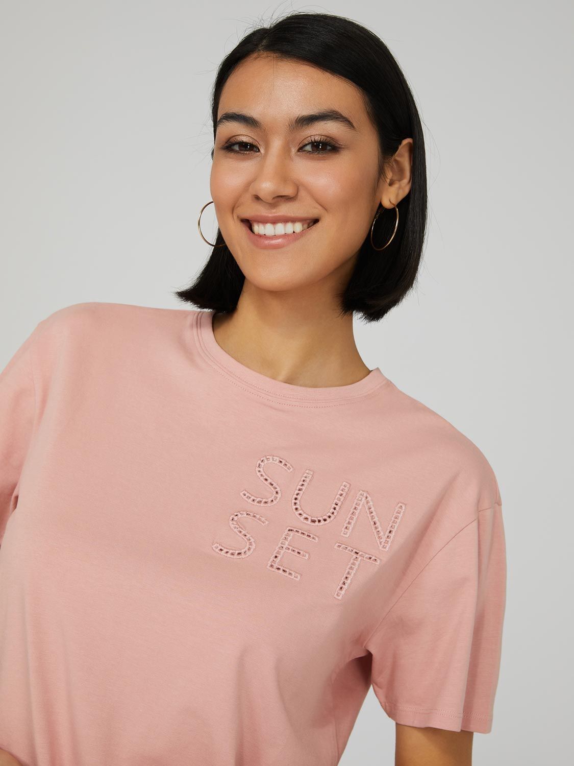 "Sunset" Embroidered Short Sleeve T-Shirt sold by Suzy Shier product image thumbnail 2