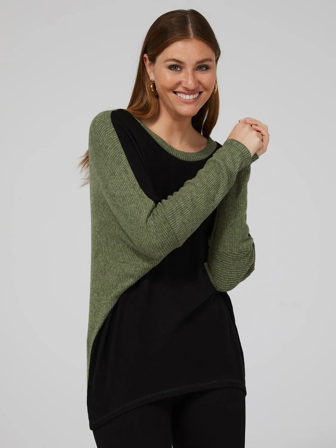 Long Dolman Sleeve Colourblock Top sold by Suzy Shier
