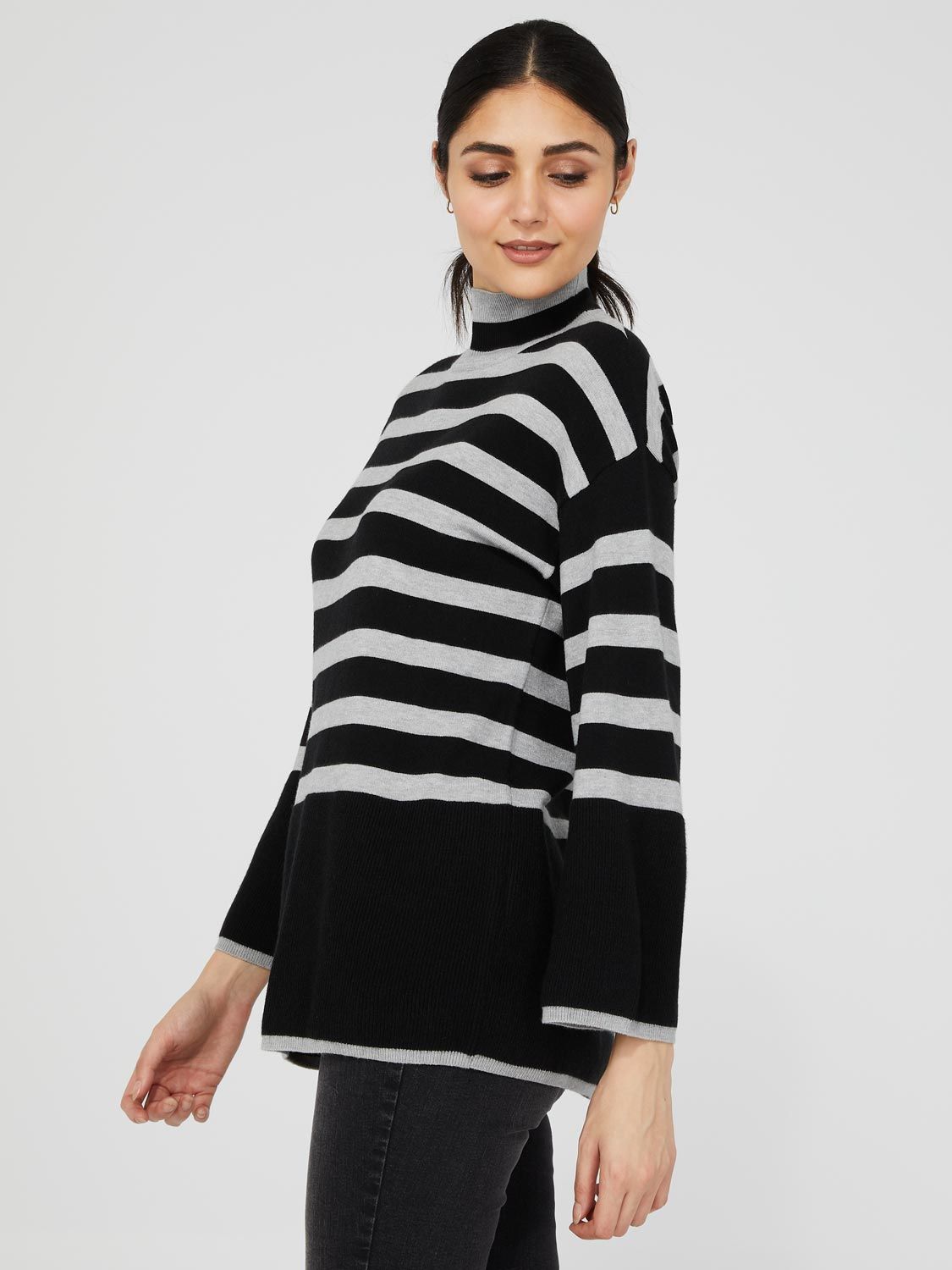 Striped Wide Sleeve Mock Neck Sweater sold by Suzy Shier product image thumbnail 5