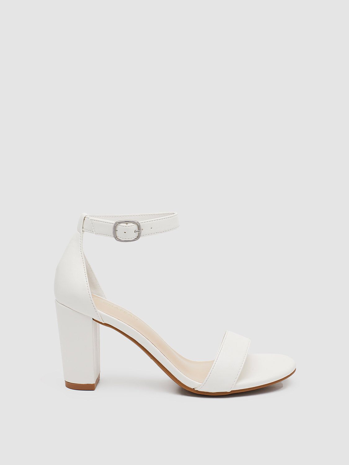 Faux-Leather Round Toe Block Heel Sandal sold by Suzy Shier