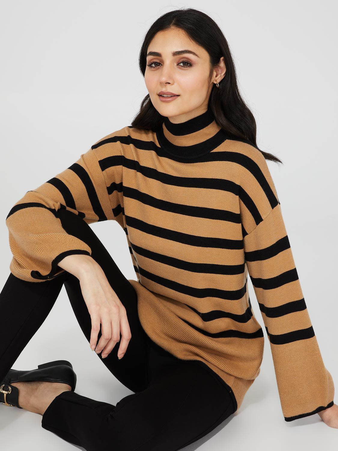 Striped Wide Sleeve Mock Neck Sweater sold by Suzy Shier product image thumbnail 2