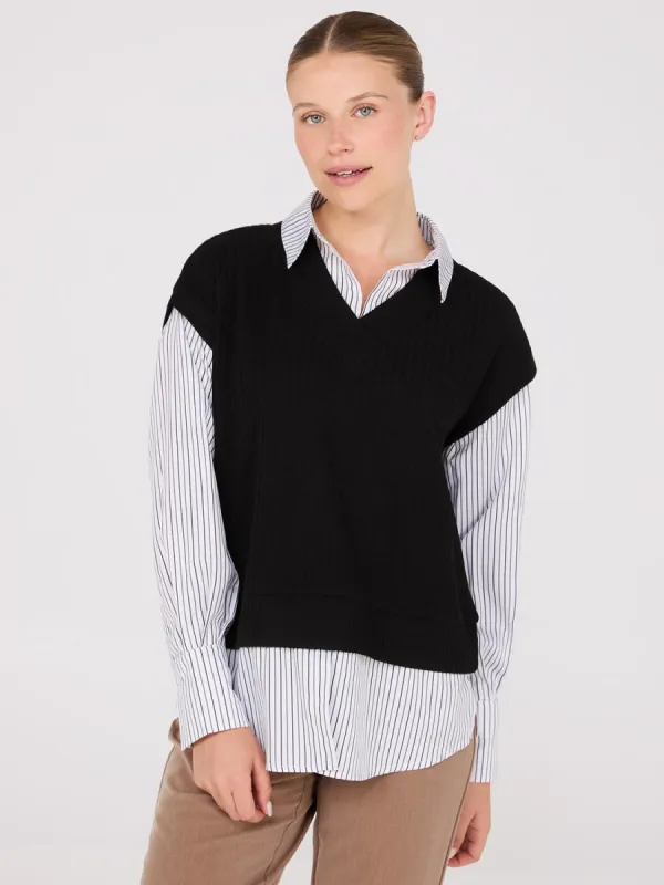 2-Fer Striped Blouse With Short Sleeve Top sold by Suzy Shier