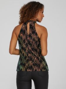 Patterned Sequin Halter Neck Tank Top sold by Suzy Shier