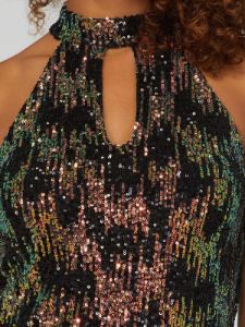 Patterned Sequin Halter Neck Tank Top sold by Suzy Shier