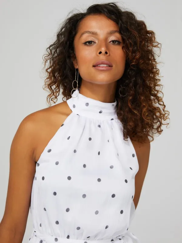Printed Halter 2-Tier Midi Dress sold by Suzy Shier