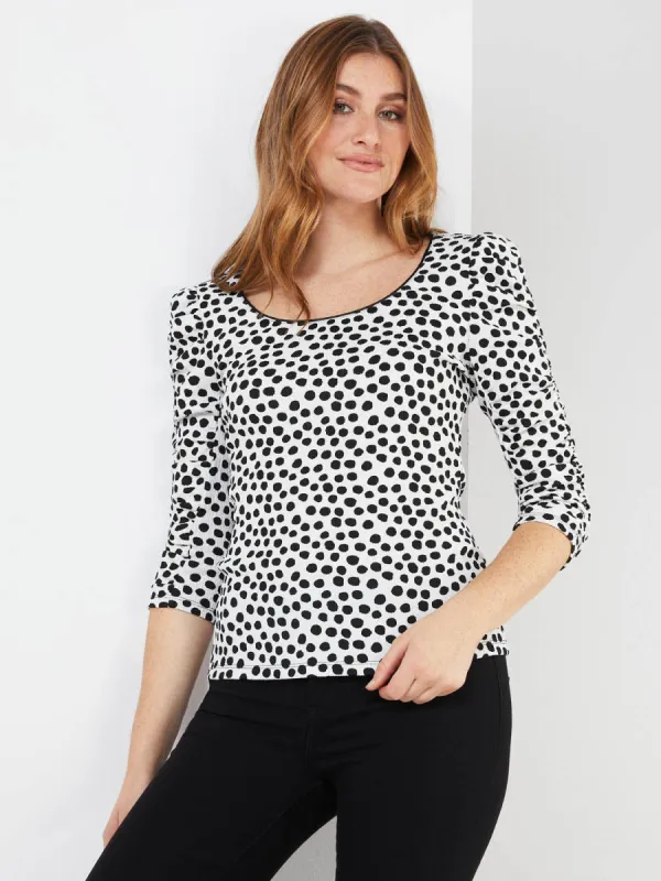 Dot Print Puff Sleeve Top sold by Suzy Shier