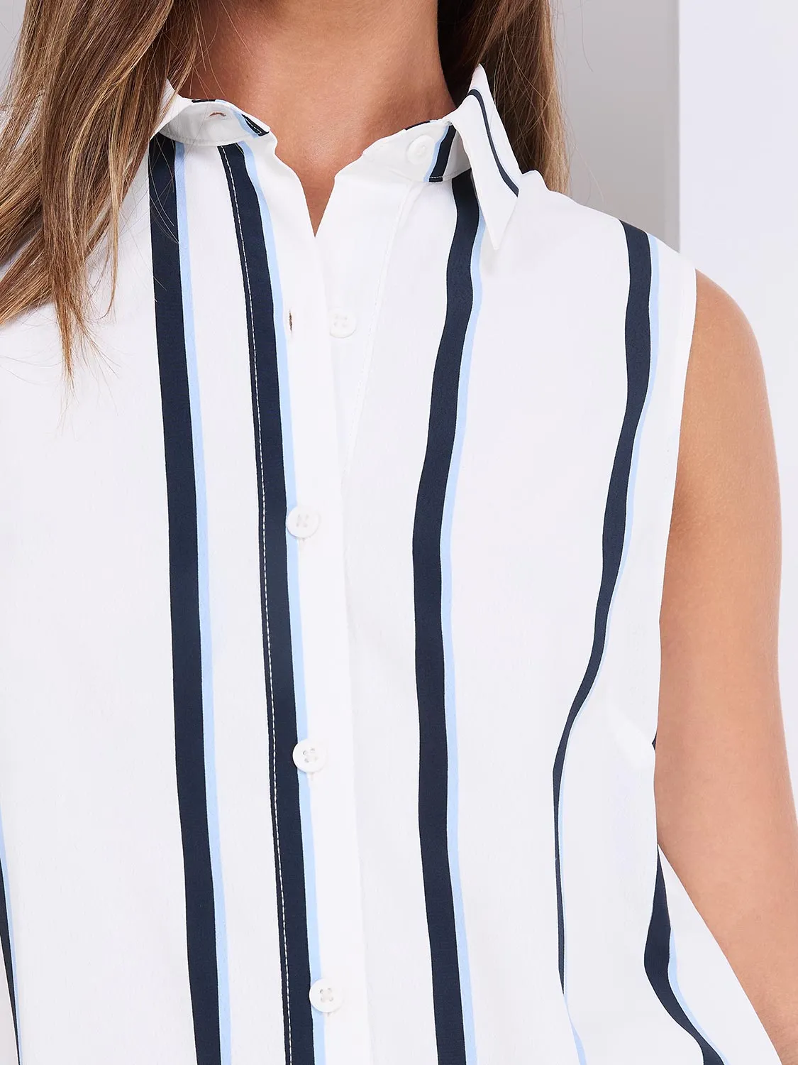 Sleeveless Striped Button-Front Blouse sold by Suzy Shier product image thumbnail 3