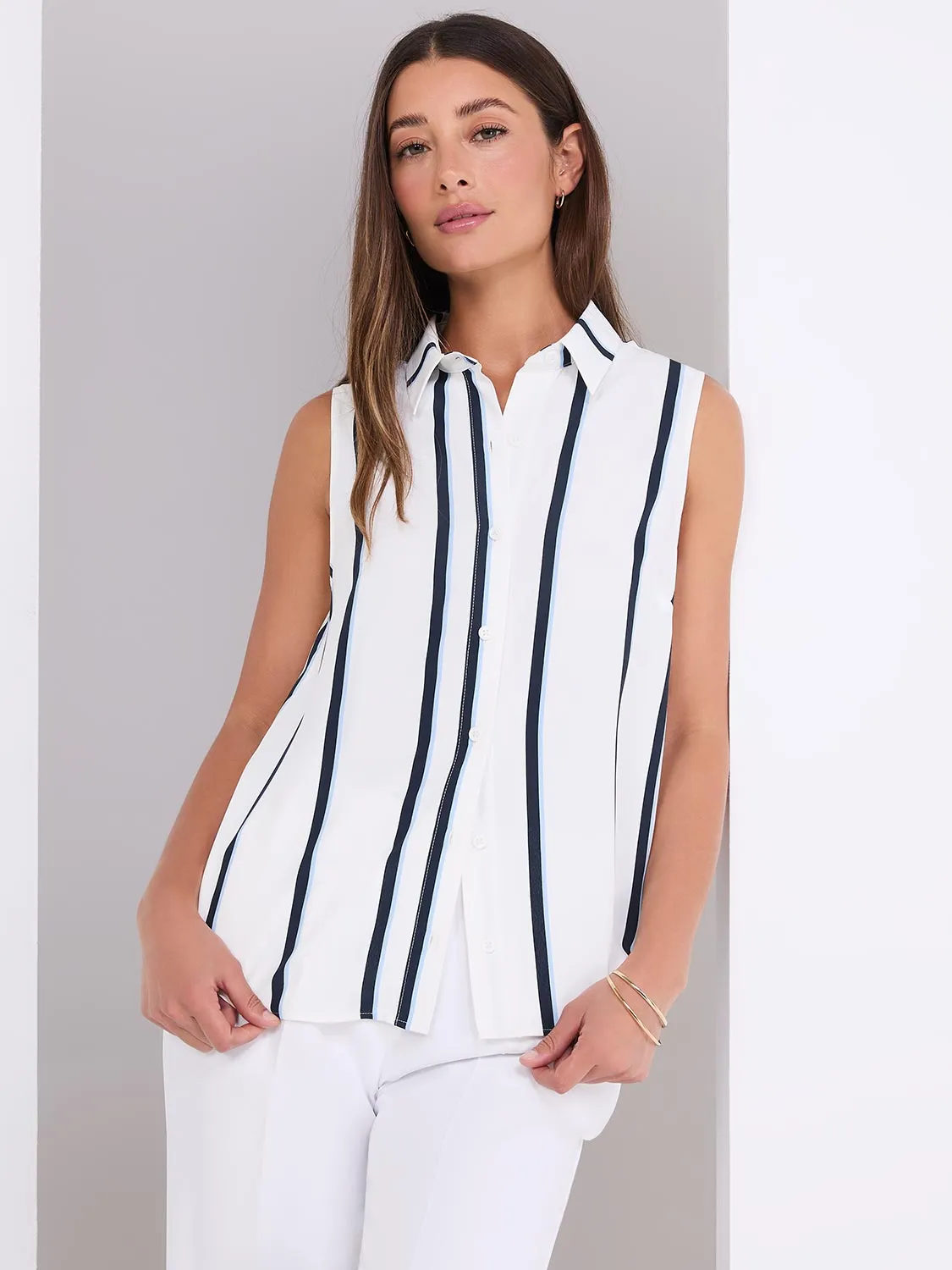 Sleeveless Striped Button-Front Blouse sold by Suzy Shier