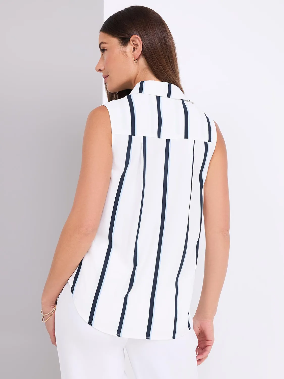 Sleeveless Striped Button-Front Blouse sold by Suzy Shier product image thumbnail 4