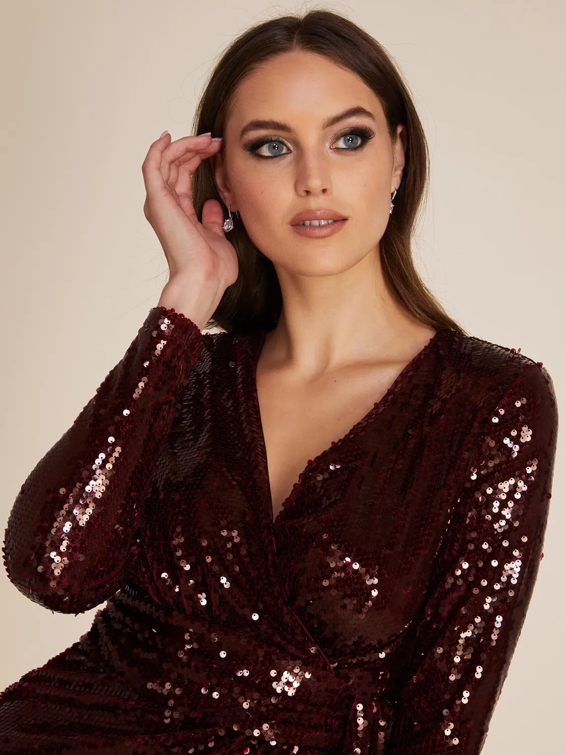 Long Sleeve Allover Sequin Mini Dress sold by Suzy Shier product image thumbnail 3
