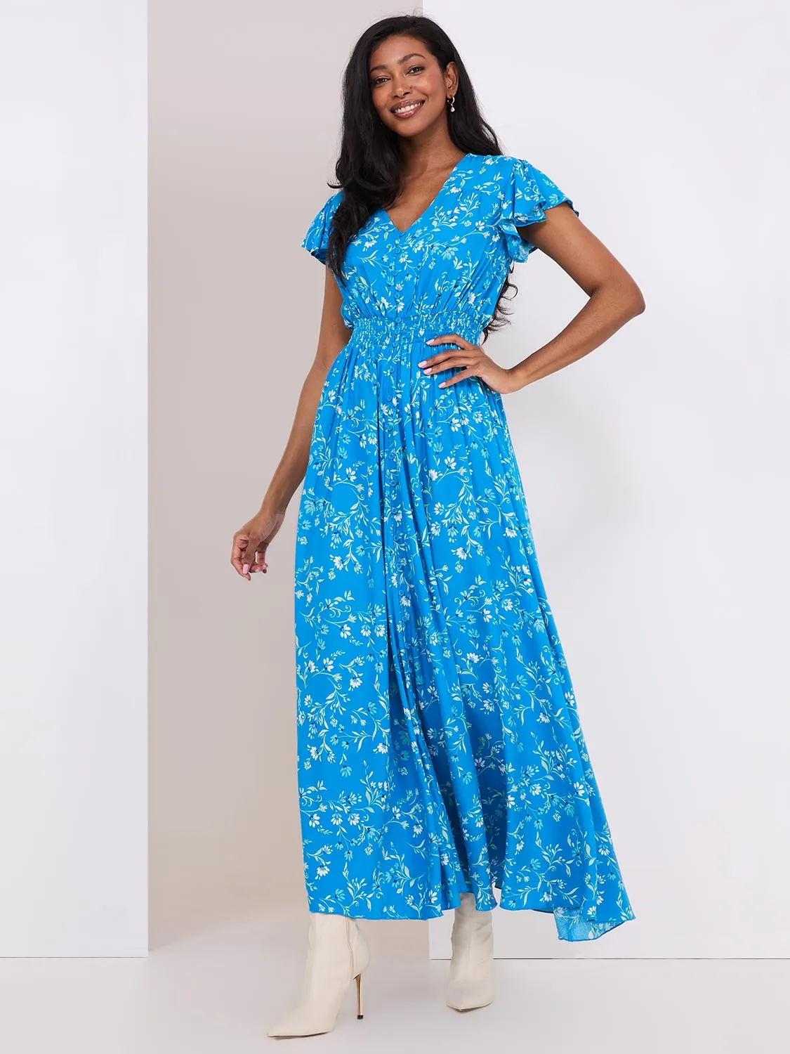 Floral Print Flutter Sleeve Maxi Dress sold by Suzy Shier product image thumbnail 3