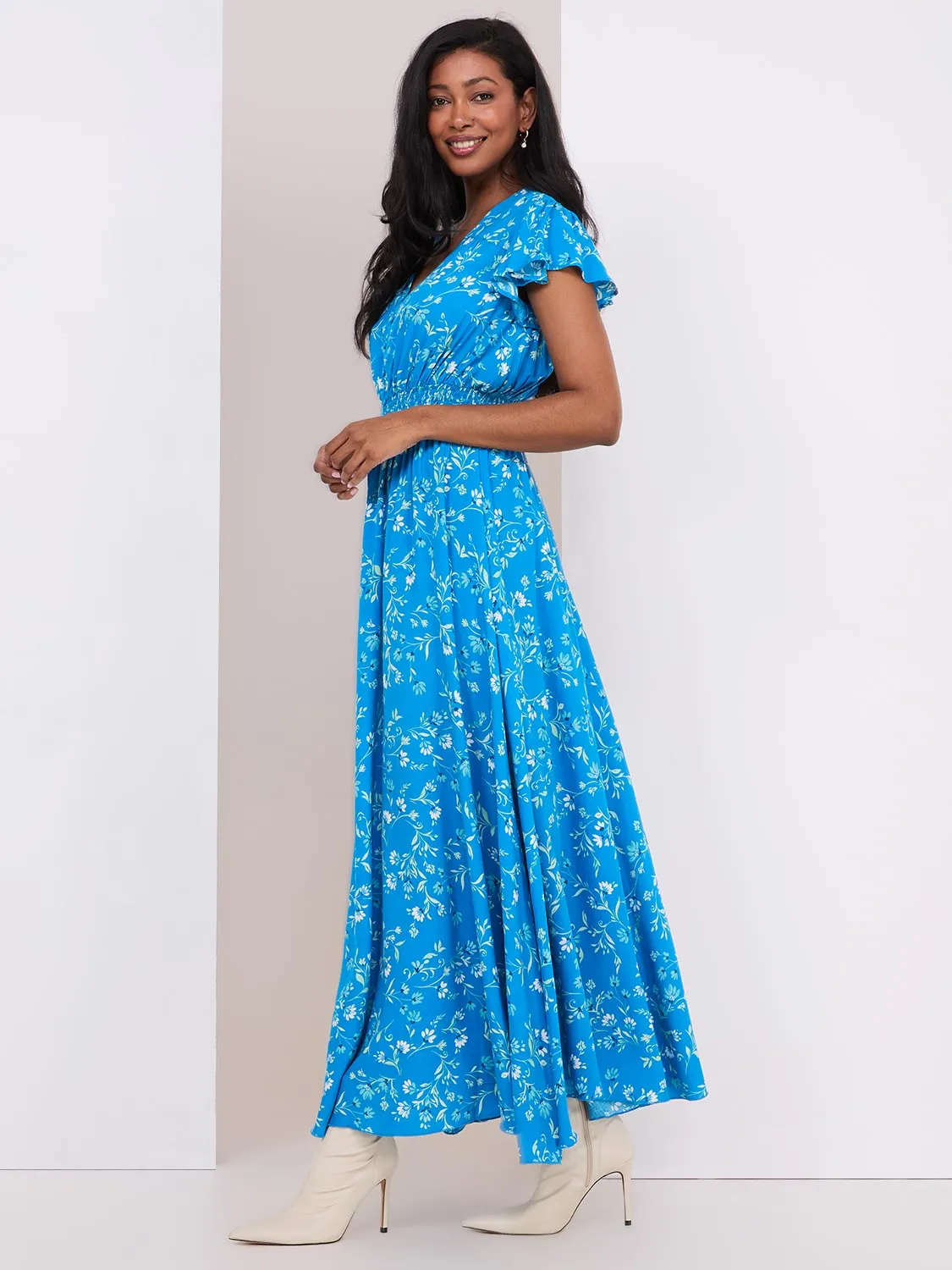 Floral Print Flutter Sleeve Maxi Dress sold by Suzy Shier product image thumbnail 4