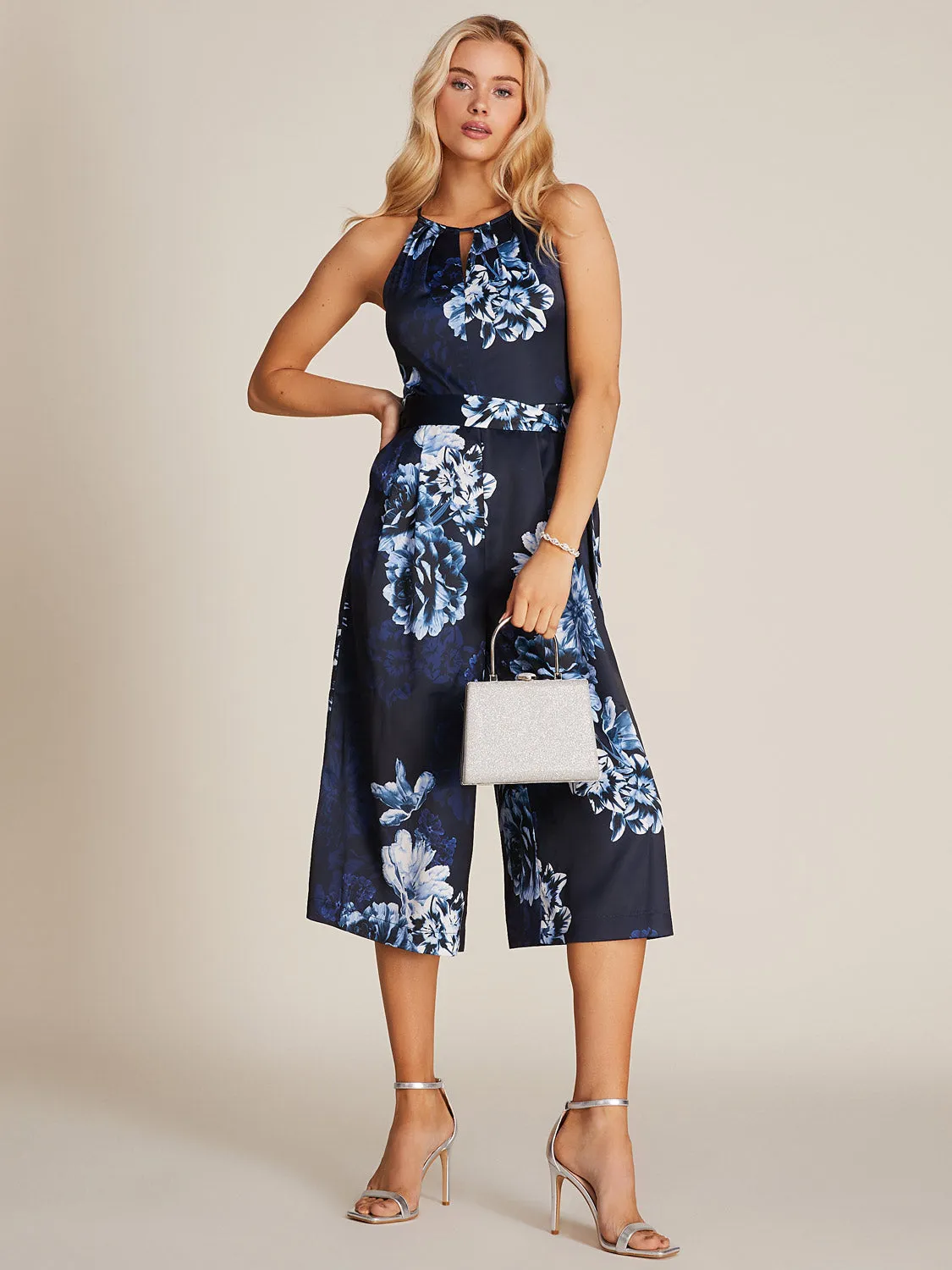 Printed Halter Neck Satin Culottes Jumpsuit sold by Suzy Shier