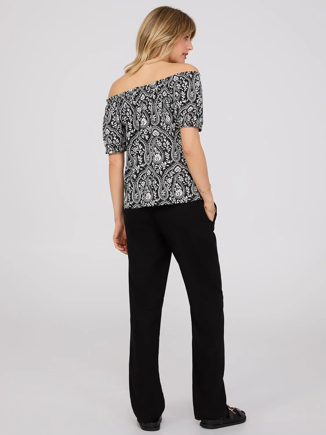 Paisley Print Off-The-Shoulder Top With Drawstring sold by Suzy Shier product image thumbnail 3