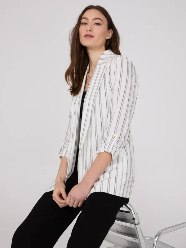 Striped 3/4 Sleeve Linen Blazer sold by Suzy Shier