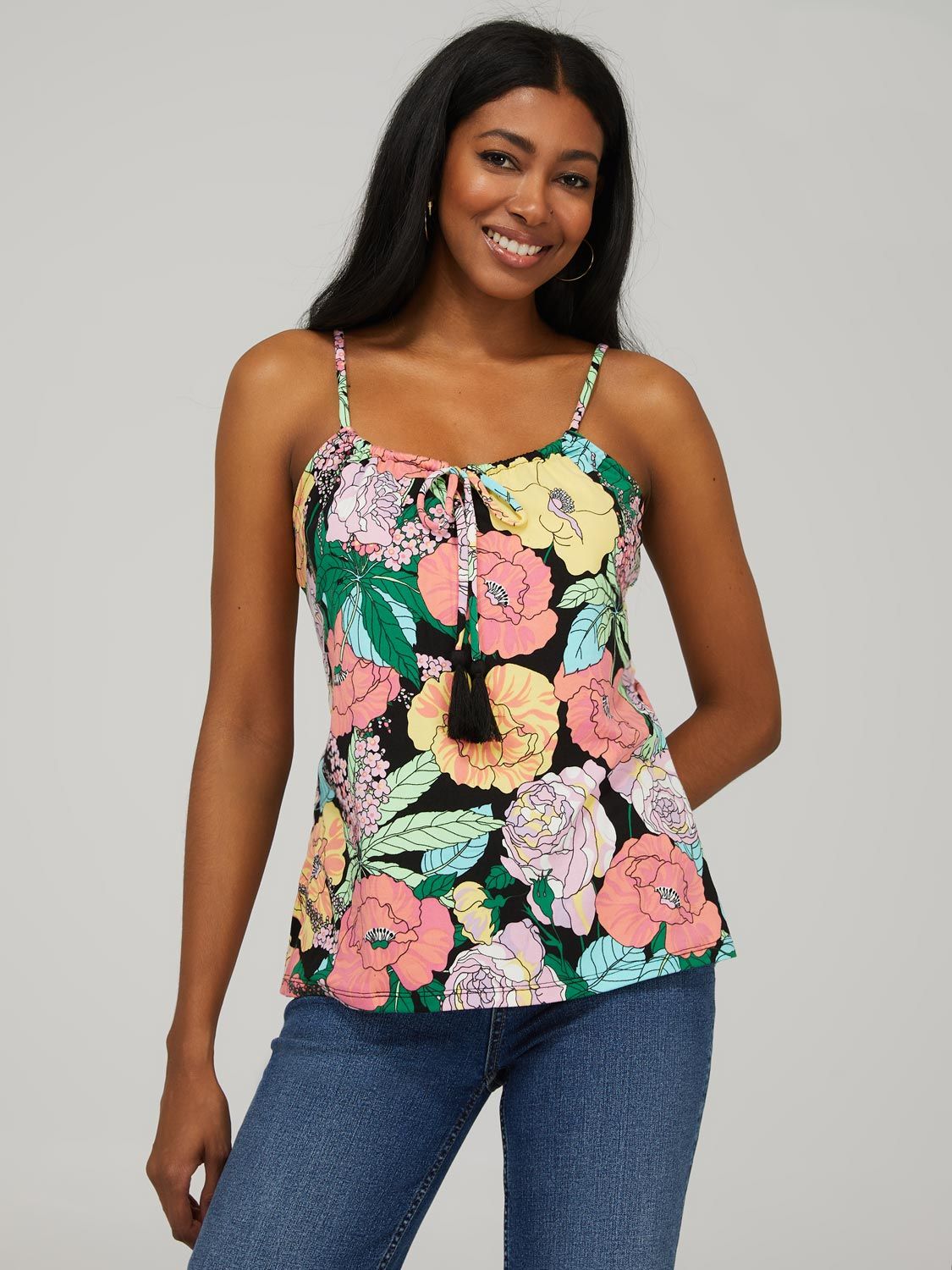 Floral Print Tank Top With Front Keyhole sold by Suzy Shier