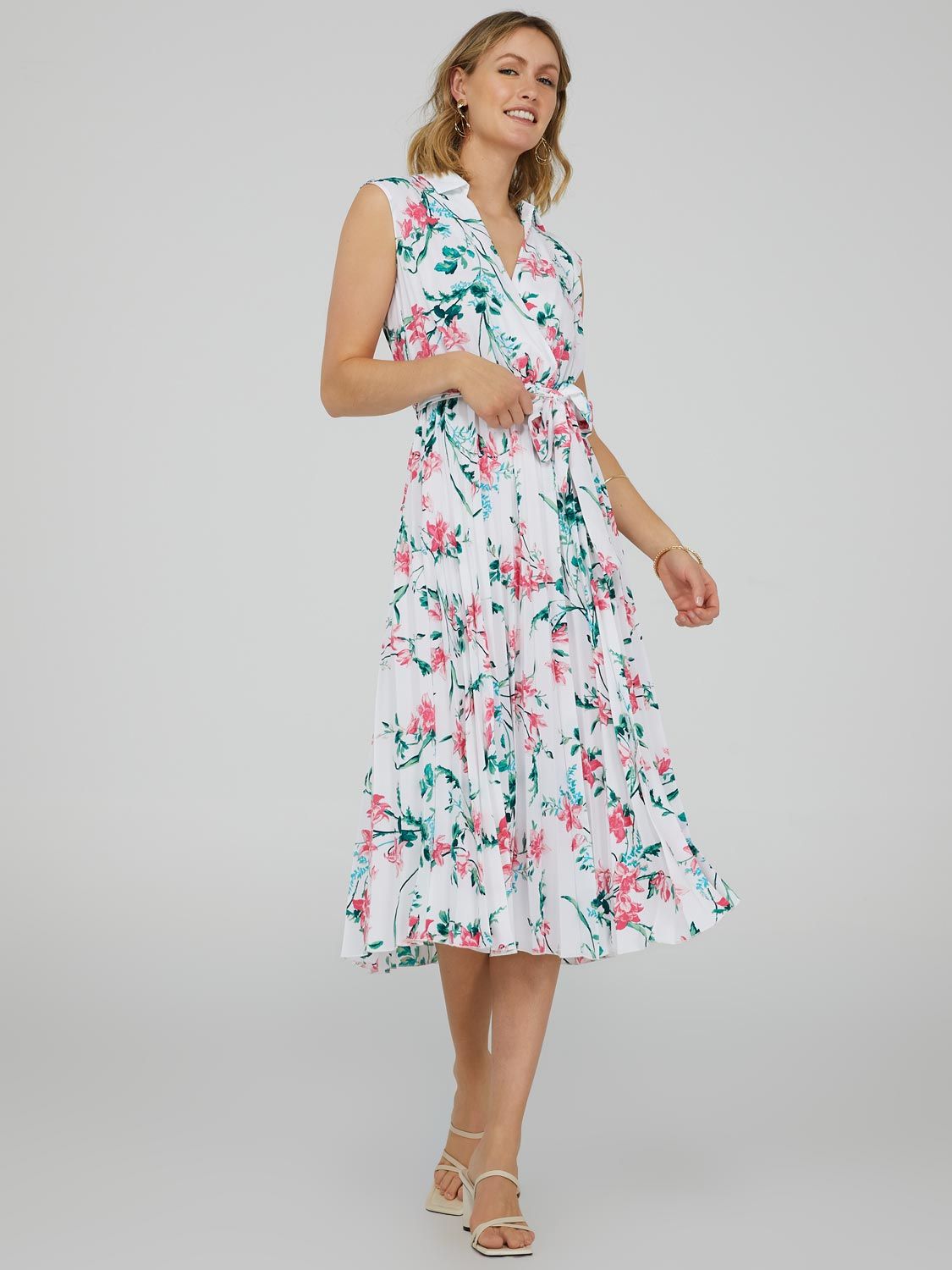 Printed Collared Midi Dress With Pleated Skirt sold by Suzy Shier