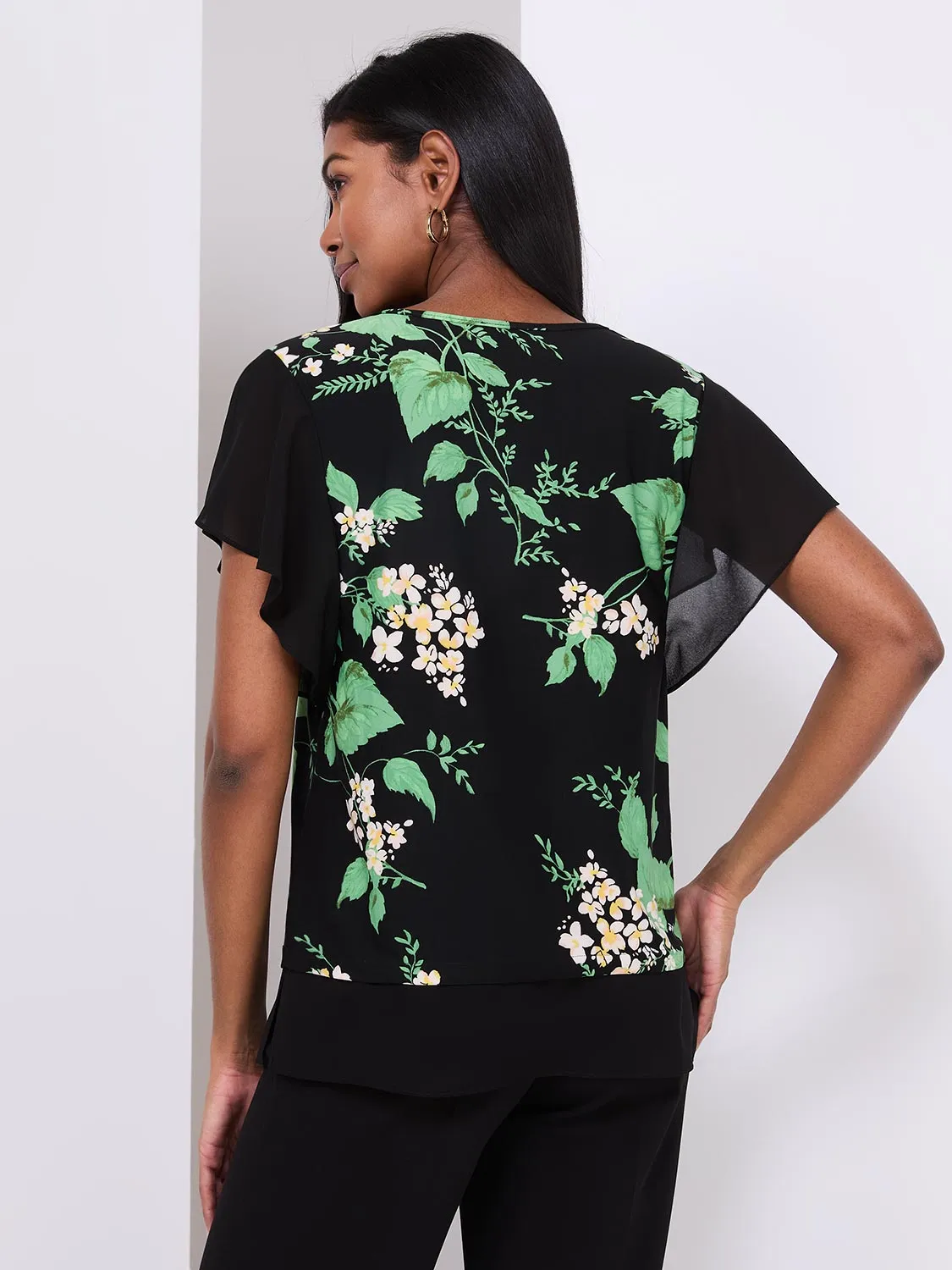 Floral Print 2-Fer Chiffon Crew Neck Top sold by Suzy Shier product image thumbnail 5