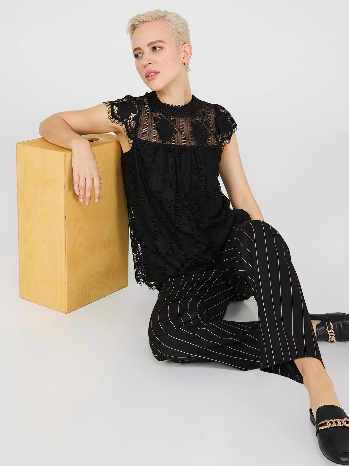 Lace Cap Sleeve Top With Crochet Detail sold by Suzy Shier product image thumbnail 2