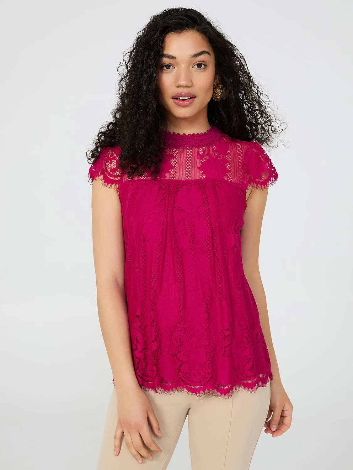 Lace Cap Sleeve Top With Crochet Detail sold by Suzy Shier product image thumbnail 5