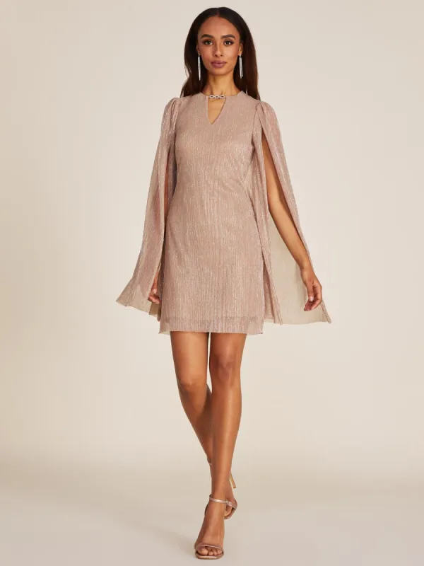 Metallic Crinkle Knit Mini Dress With Back Cape sold by Suzy Shier
