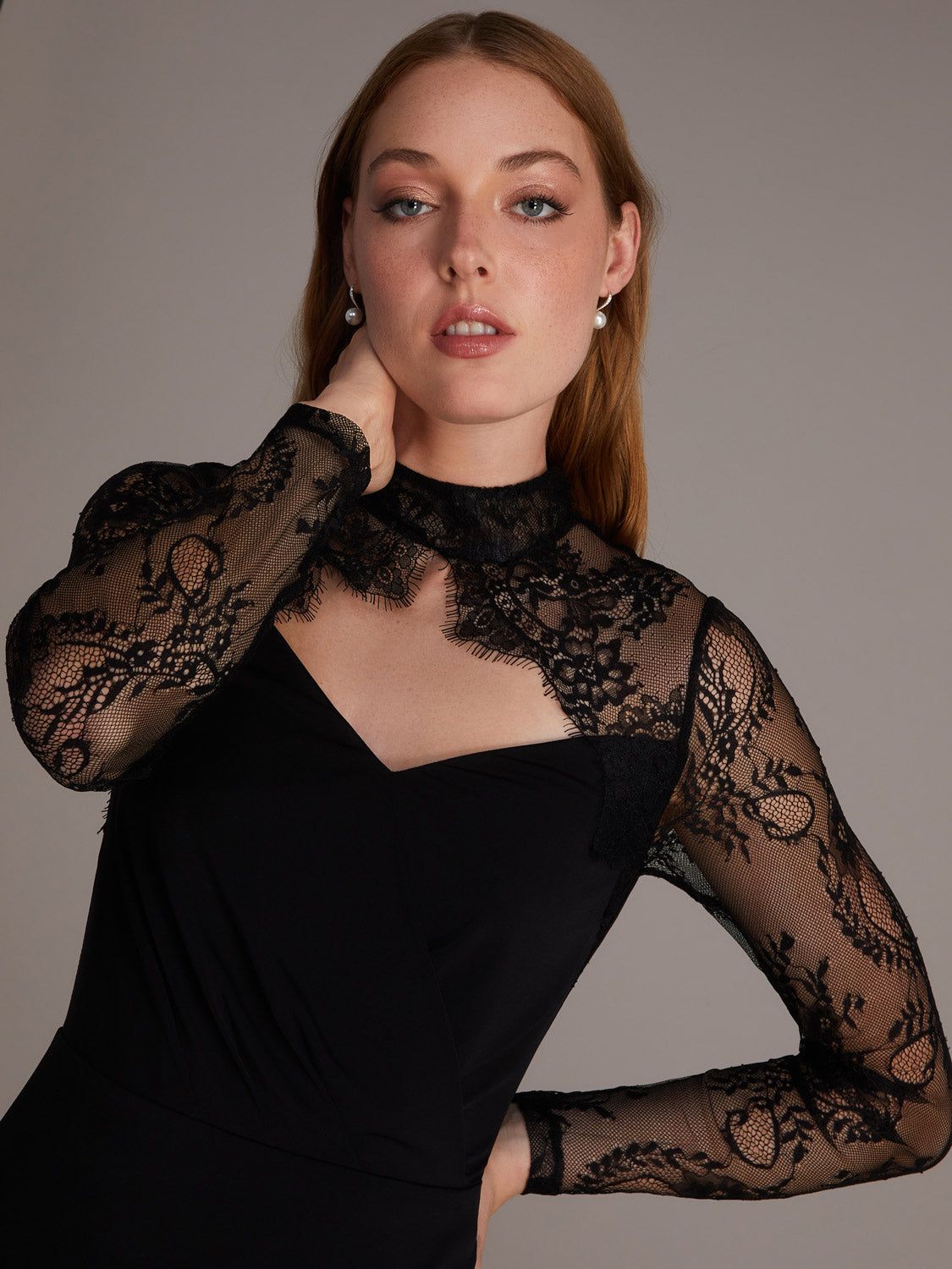 Mock Neck Crossover Mini Dress With Lace Accents sold by Suzy Shier product image thumbnail 6