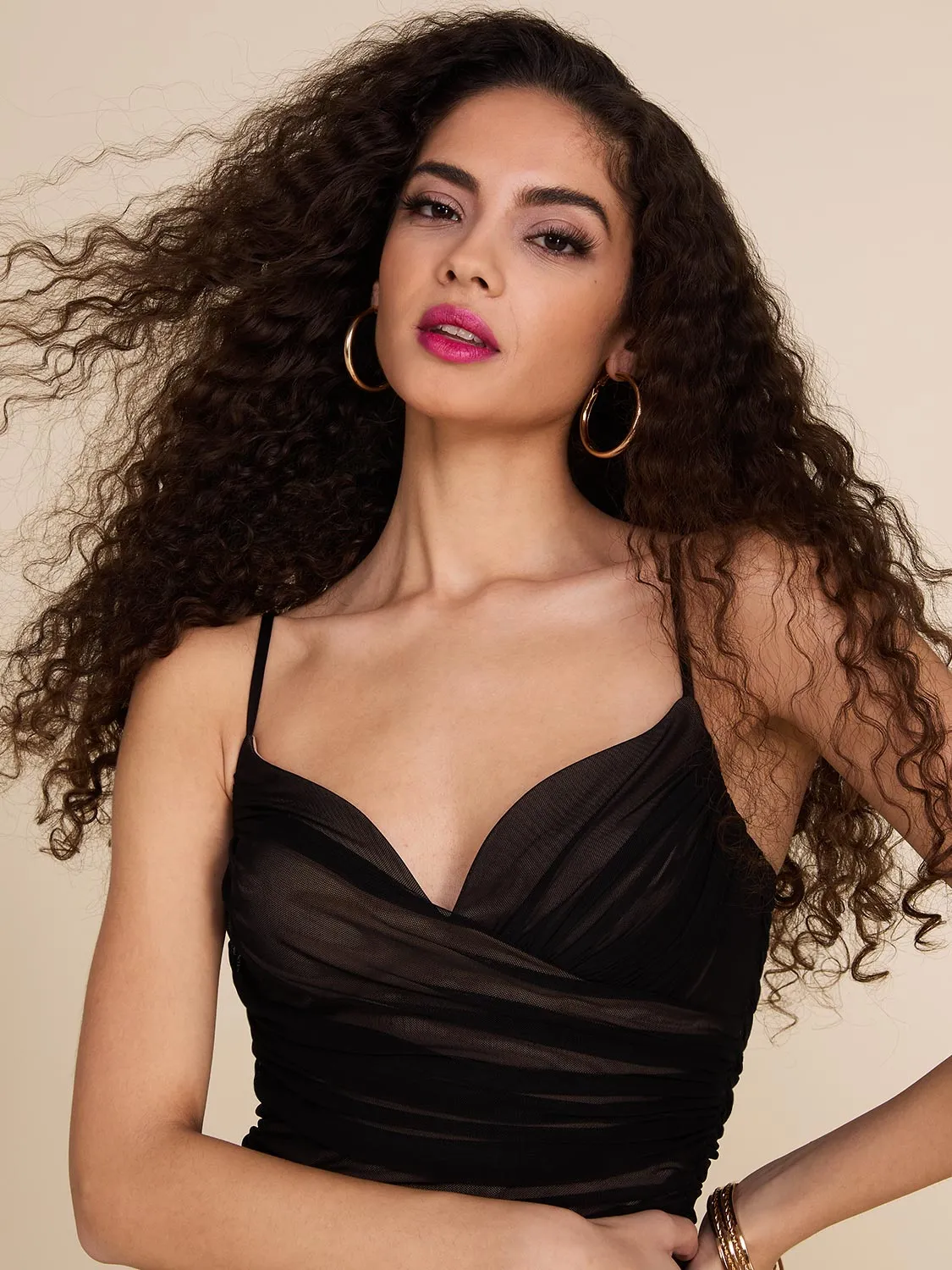 V-Neck Fitted Mesh Midi Dress sold by Suzy Shier product image thumbnail 4