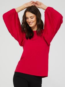 Crew Neck Jersey Top With Pleated Balloon Sleeves sold by Suzy Shier
