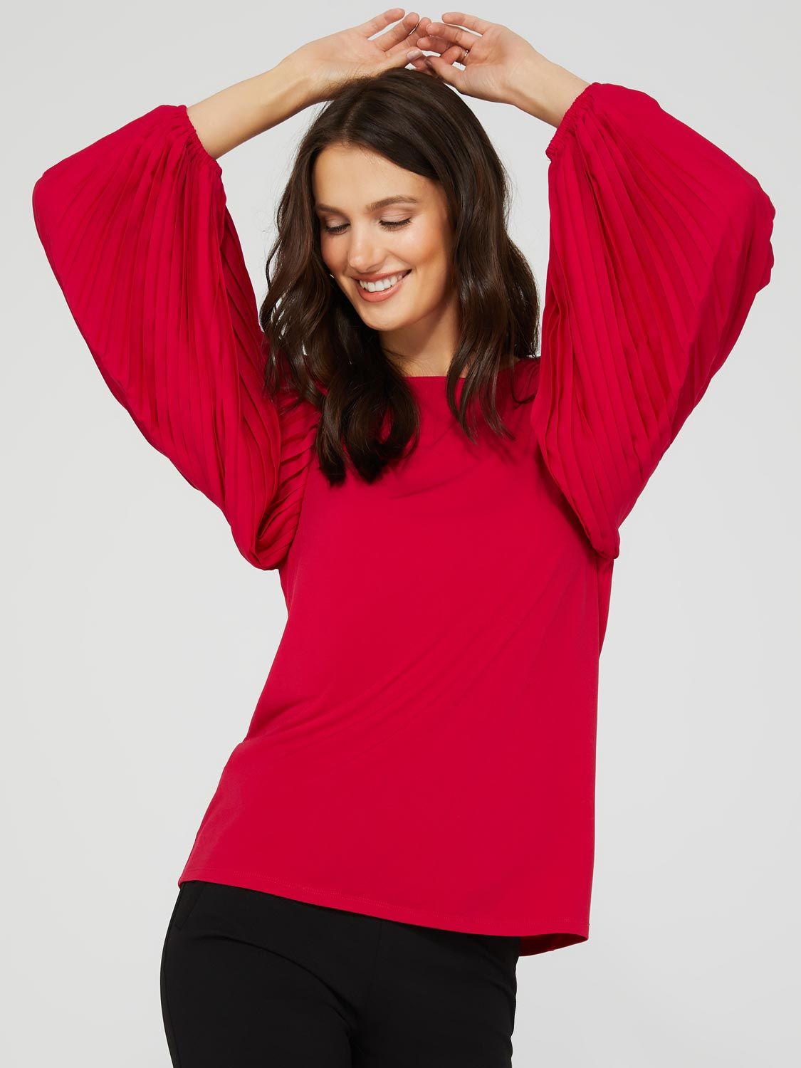 Crew Neck Jersey Top With Pleated Balloon Sleeves sold by Suzy Shier product image thumbnail 4
