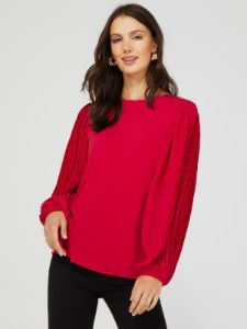 Crew Neck Jersey Top With Pleated Balloon Sleeves sold by Suzy Shier