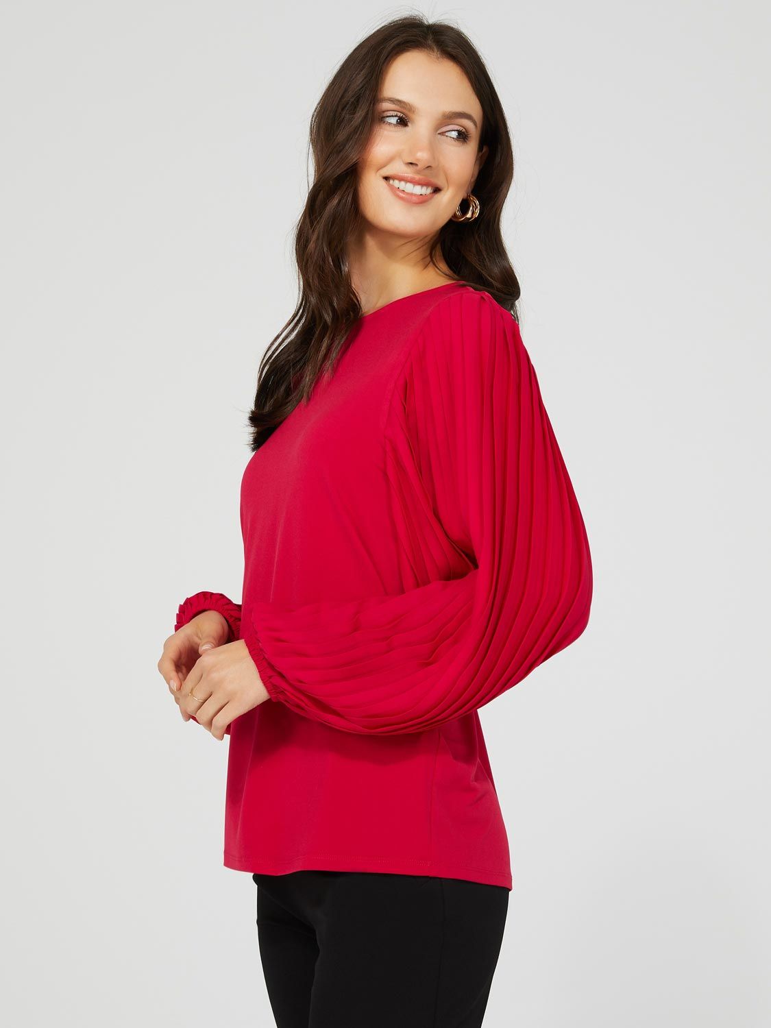 Crew Neck Jersey Top With Pleated Balloon Sleeves sold by Suzy Shier product image thumbnail 5