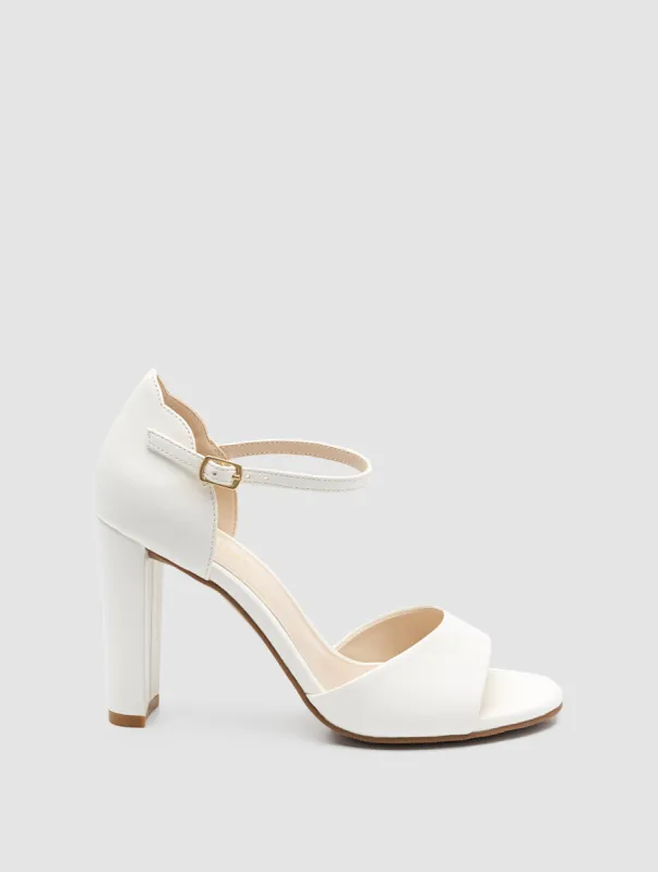 Round Toe Faux Leather Block Heel Sandal sold by Suzy Shier
