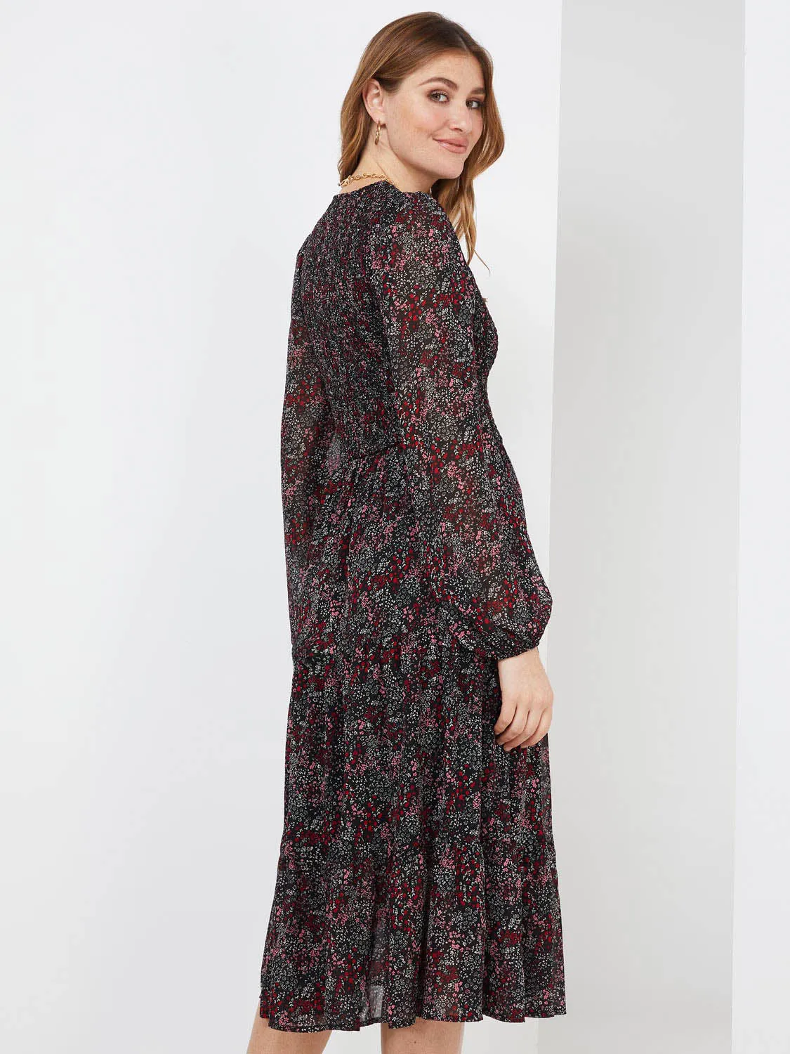 Printed Smocked V-Neck Midi Dress sold by Suzy Shier product image thumbnail 5
