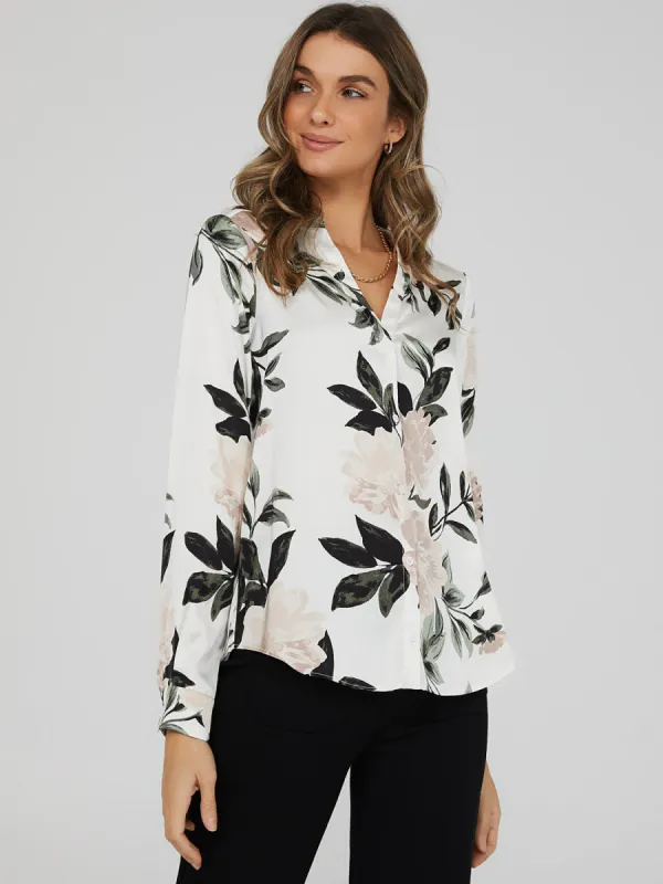 Printed Long Sleeve Split Neck Blouse sold by Suzy Shier
