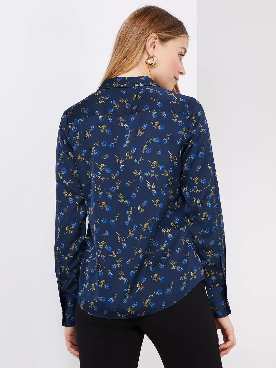 Floral Print Satin Split Neck Button-Front Blouse sold by Suzy Shier product image thumbnail 5
